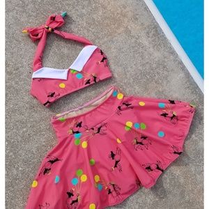 NWT Red Dolly Retro Two-Piece Swimsuit  6T / Skirted Bikini Pink Poodles